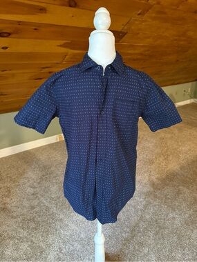 Big Boys Navy Short-Sleeve Button-Down with Tiny Dot Print - NWT